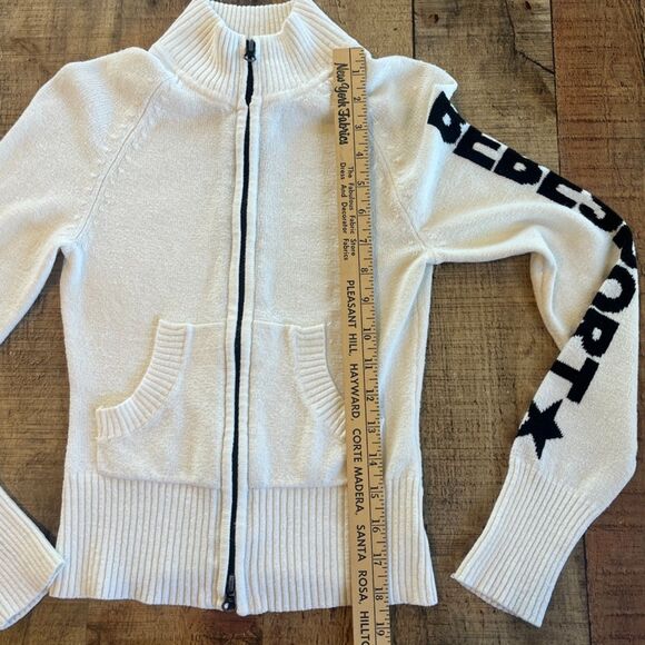 Bebe Sport Vintage Y2k Full Zip Mock Neck Sweater Pockets Spell Out Sleeve - Picture 5 of 9